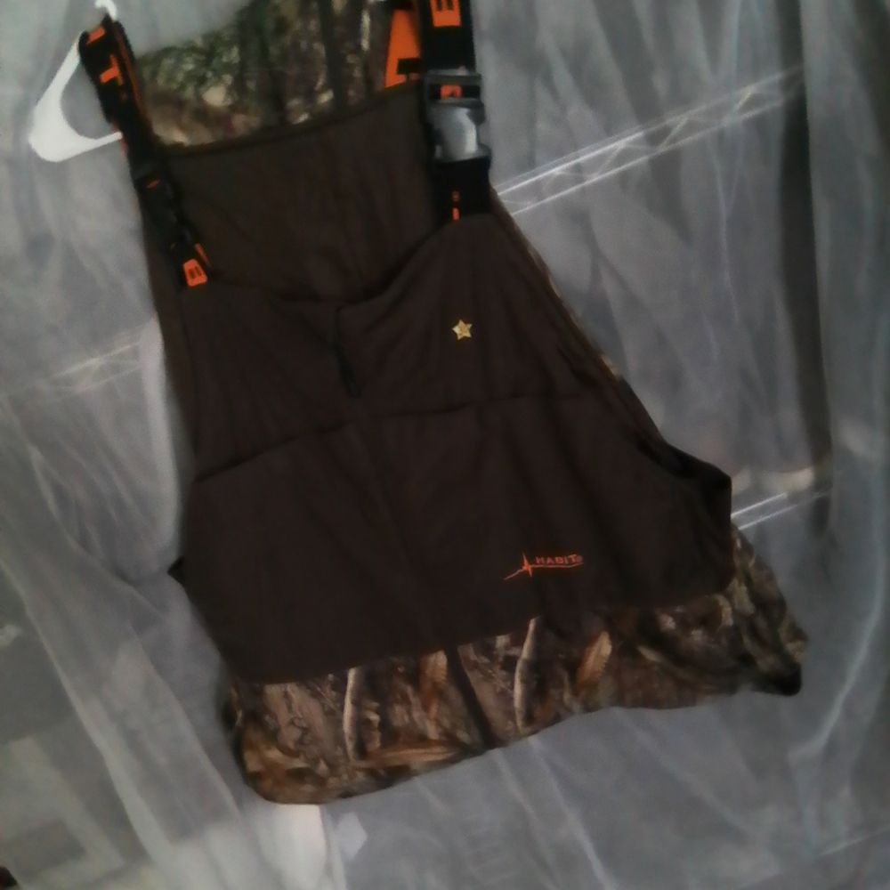 Camo Bib Overalls with Orange Accents